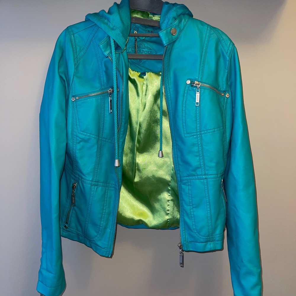 Jou Jou Blue Leather Jacket